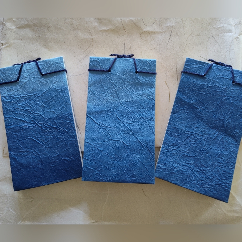 AWAGAMI FACTORY Handmade Japanese Washi Pocket Notebooks Indigo Blue Set of 3